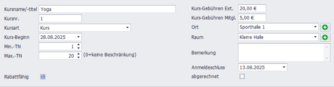 Kursstammdaten Screenshot