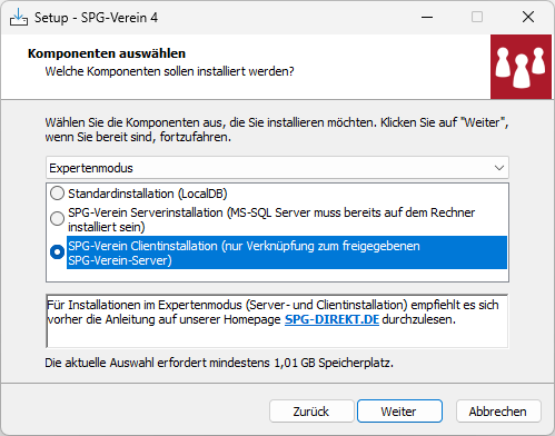 Clientinstallation auswählen