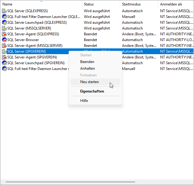 SQL-Server-Instanz neu starten