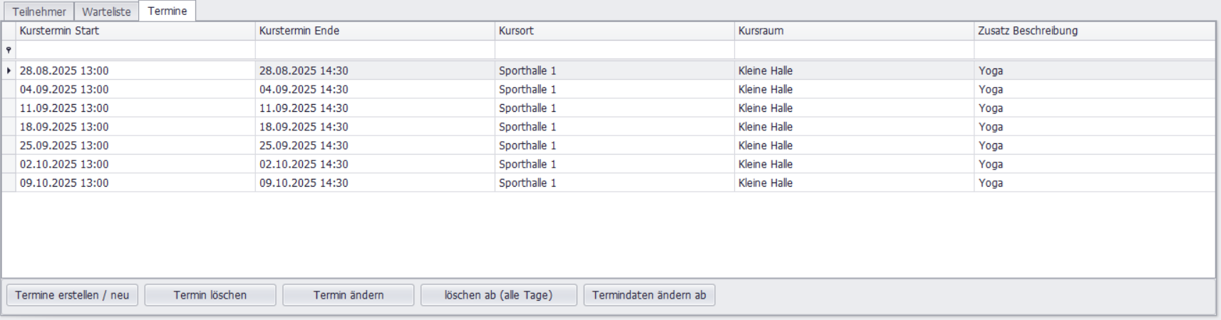 Termine Übersicht Screenshot