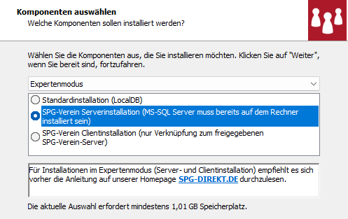 Serverinstallation auswählen