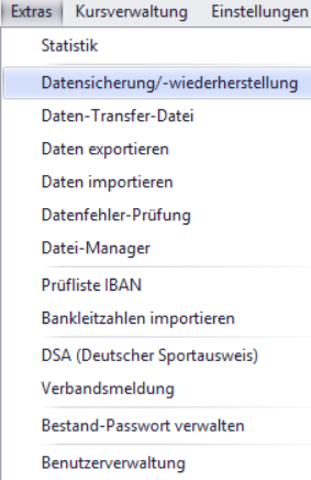 Datensicherungsassistent: Funktionsauswahl