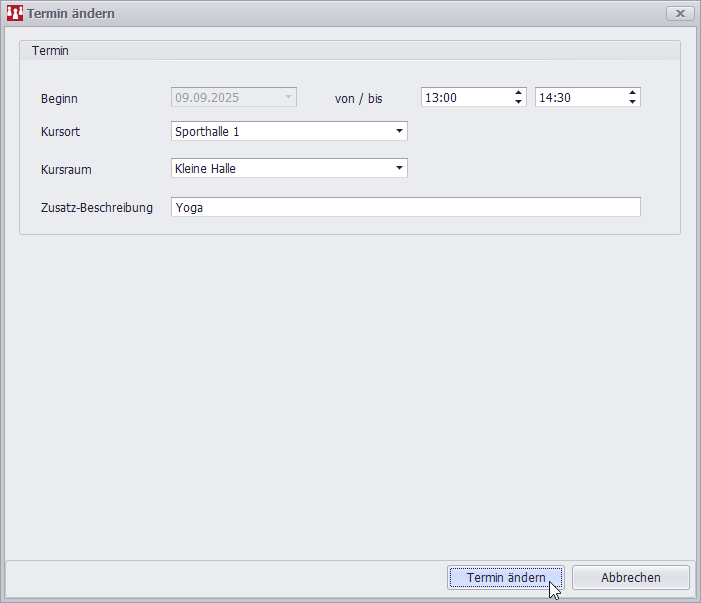 Termin ändern Screenshot