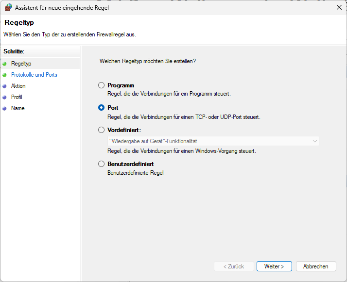 Weitere Regel anlegen