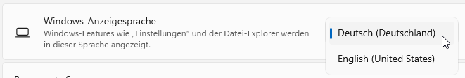 Einstellung Sprache/Region