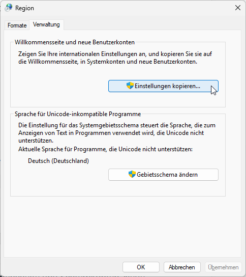 Systemweite Sprache